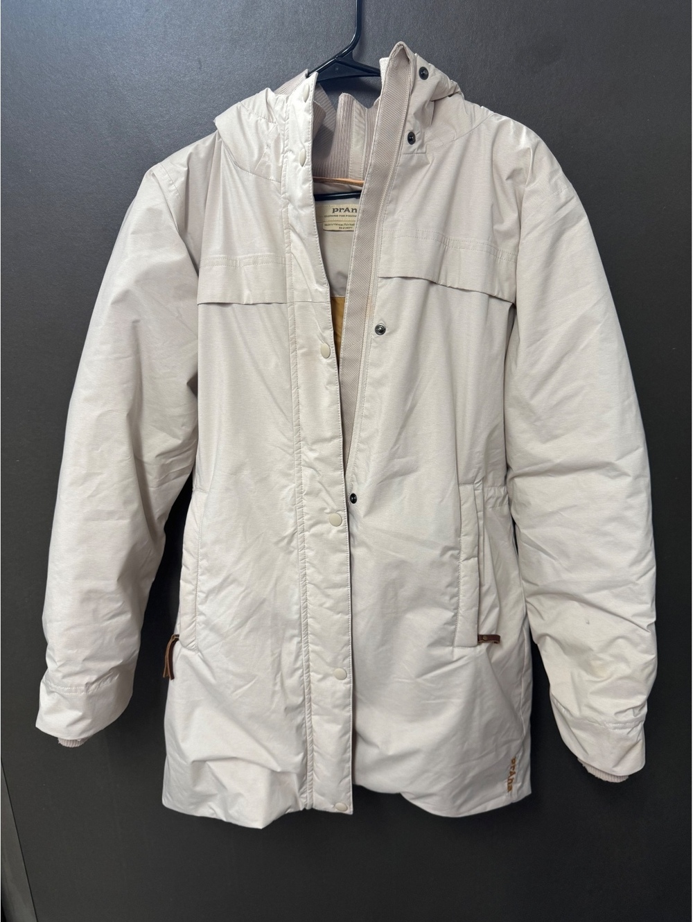 prAna Insulated Winter Parka Jacket Cream Beige Gold Quilted Lining Small